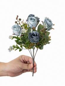 1/80pcs 12.2 Inch Artificial Peony Flowers, Silk Embroidered Floral Bouquet, Fake Roses, Suitable For Spring/Autumn Decor, Wedding Vase, Home, Restaurant, Bedroom, Kitchen, Bathroom - Blue - View 4