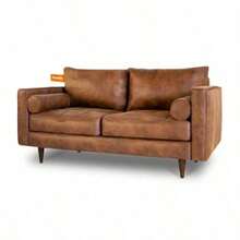 AGUSTO - Sofá Loveseat Sillón 2 Plazas para Sala o Estudio - Estilo Mid Century - Patas de Madera Natural - Piel Vegana - Multicolor - Ver 4