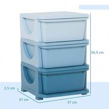 Children's Storage Boxes, 3 Drawers, Rounded Edges, Raised Design, 37x37x56.5 Cm, Blue - Blue - View 2