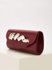 Ví cầm tay màu trơn cổ điển, ví xách tay phù hợp, túi PU thời trang dành cho nữ, dùng cho đám cưới, tiệc tùng, vũ hội, ăn tối - Màu Đỏ Sâu - Xem 3