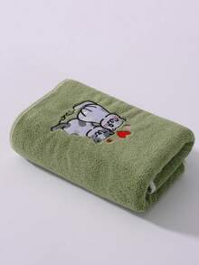 1pc/2pcs Valentine's Day Gift - Coral Terry Towel Set Or Single Towel, Bathroom Accessories Bathroom Set, Adorable Embroidered Cat Design, Soft & Quick-Drying, Lightweight & Portable Suitable For Face, Body, Hair, Pool & Gym Use - Unisex/Couples Gift - Green - View 6