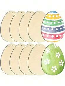 20个DIY木质镂空雕刻复活节彩蛋吊坠，包含20种图案和20根绳子，复活节家居派对装饰，绘画礼物，春节装饰，礼品包装标签，餐厅/酒店/卧室/客厅装饰 - 杏色 - 查看 7