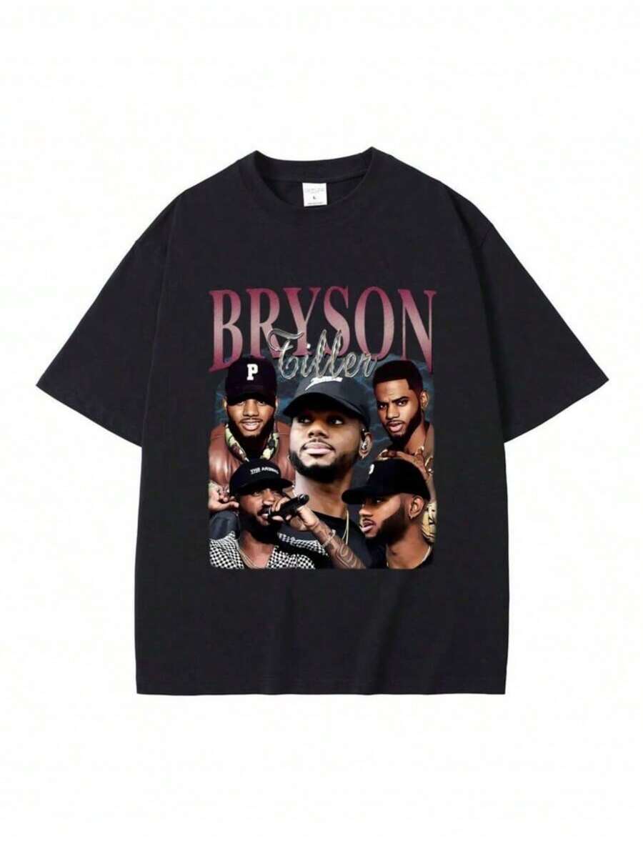 BREATHABLE SUMMER Vintage Brysons Tillers Graphic Print T-Shirt Hip Hop Rap Oversized Tshirt - 黑色 - 查看 1