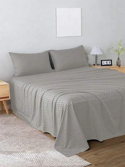 Juego De Sábanas 4 Piezas Para Cama Matrimonial Estilo Jacquard Rayada 3000 Hilos, No Se Destine Ni Se Encoge Fácilmente, Adecuado Para Dormitorio, Dormitorios Y Uso Doméstico (1 Forro, 1 Sábana/ 2 Fundas)