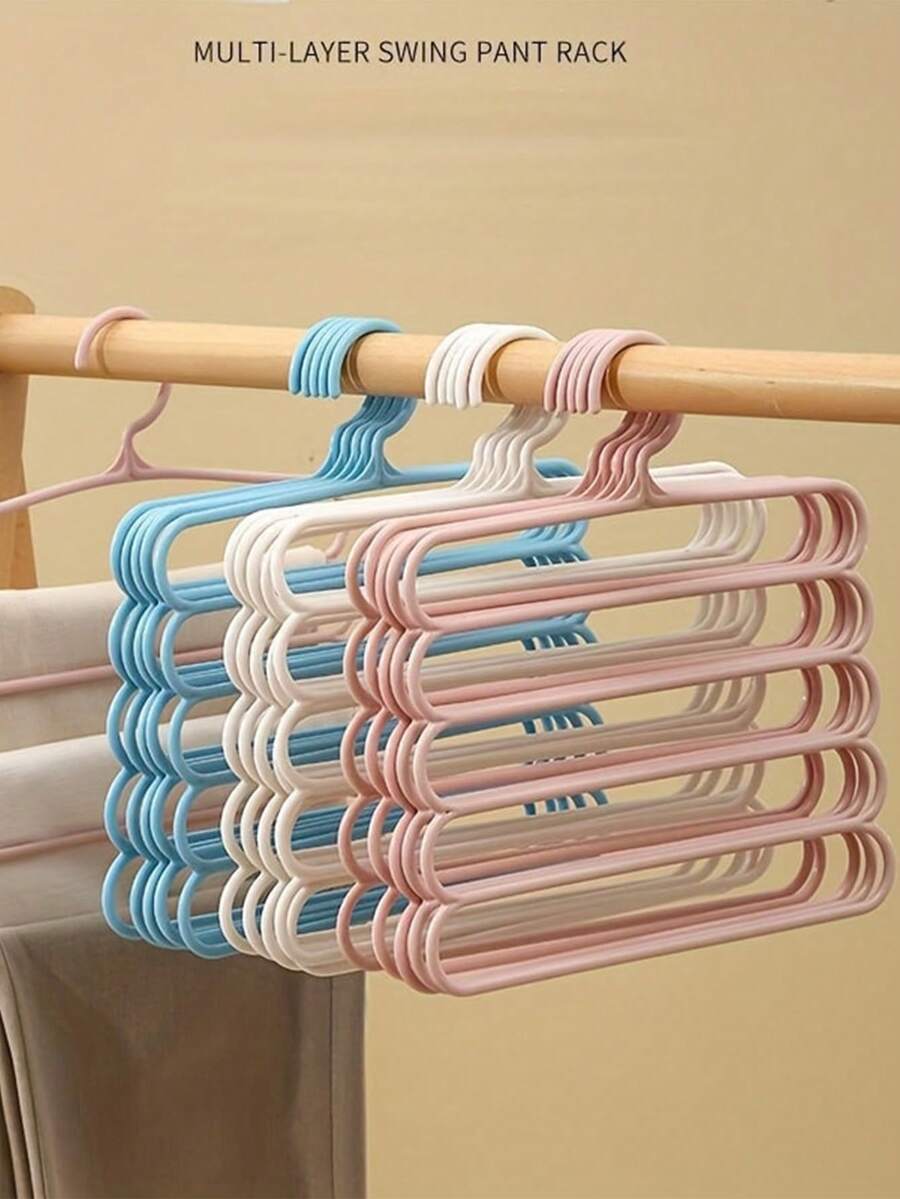 10pcs. Multi-Functional Five-Layer Pants Rack, Household Anti-Slip Plastic Pants Clip, Wardrobe Hanging Pants Tie Scarf Storage Hanger Hanger - Multicolor - View 1