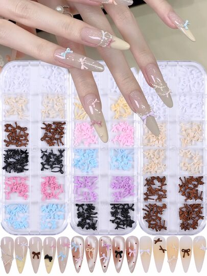 12pcs Mini Bow Nail Art Decorations, Colorful 3D Bow Nail Rhinestones Design, Nail Art Supplies, Cute Nail Jewelry, Nail Art Accessories, Women DIY Nail Decoration Nails
