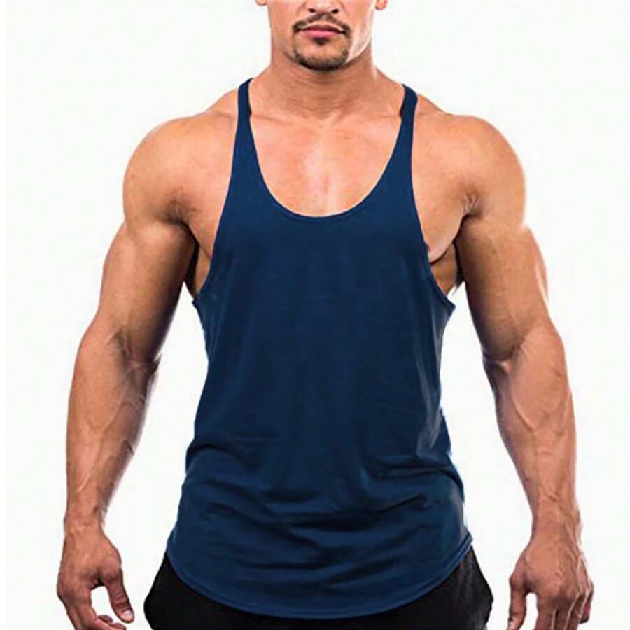 Men's Plain Tank Top, Sleeveless, Bodybuilder, Gym, Fitness, Weightlifting - 藏蓝色 - 查看 1