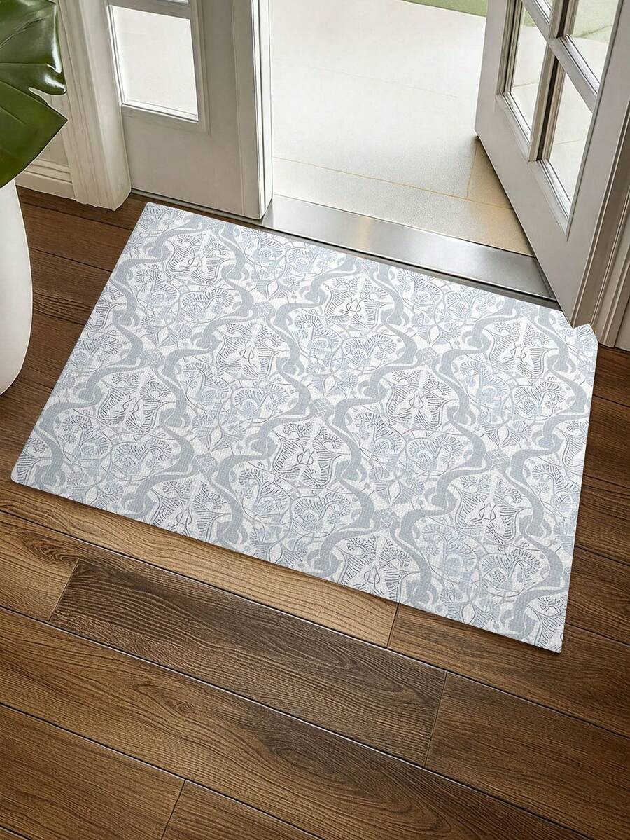 1PC Modern Art Deco Inspired Geometric Pattern Floor Mat Doormat With Intricate Curved Lines And Abstract Floral Motifs Non-Slip Indoor Decorative Rug For Kitchen Living Room Bedroom Dining Area Contemporary Home Decoration - Multicolor - View 1