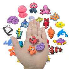 26pcs Assorted Marine Life Cartoon Animal Patterns Shoe Charms Multicolor Vibrant Summer Beach Style Clog Decoration Accessories Suitable For Holes Shoes - Multicolor - View 5