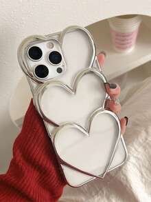 2.0CM Anti-Fall TPU Electroplated Hollow Heart Elegant Dopamine Phone Case Compatible With IPhone 11, 12, 12 Pro, 12 Pro Max, 13, 14, 13 Pro Max, 14 Pro Max, 15 Pro Max, 16, 16 Pro, 16 Plus, 16 Pro Max, 17, 16 Pro, 17 Pro, 17 Pro Max - Silver - View 3