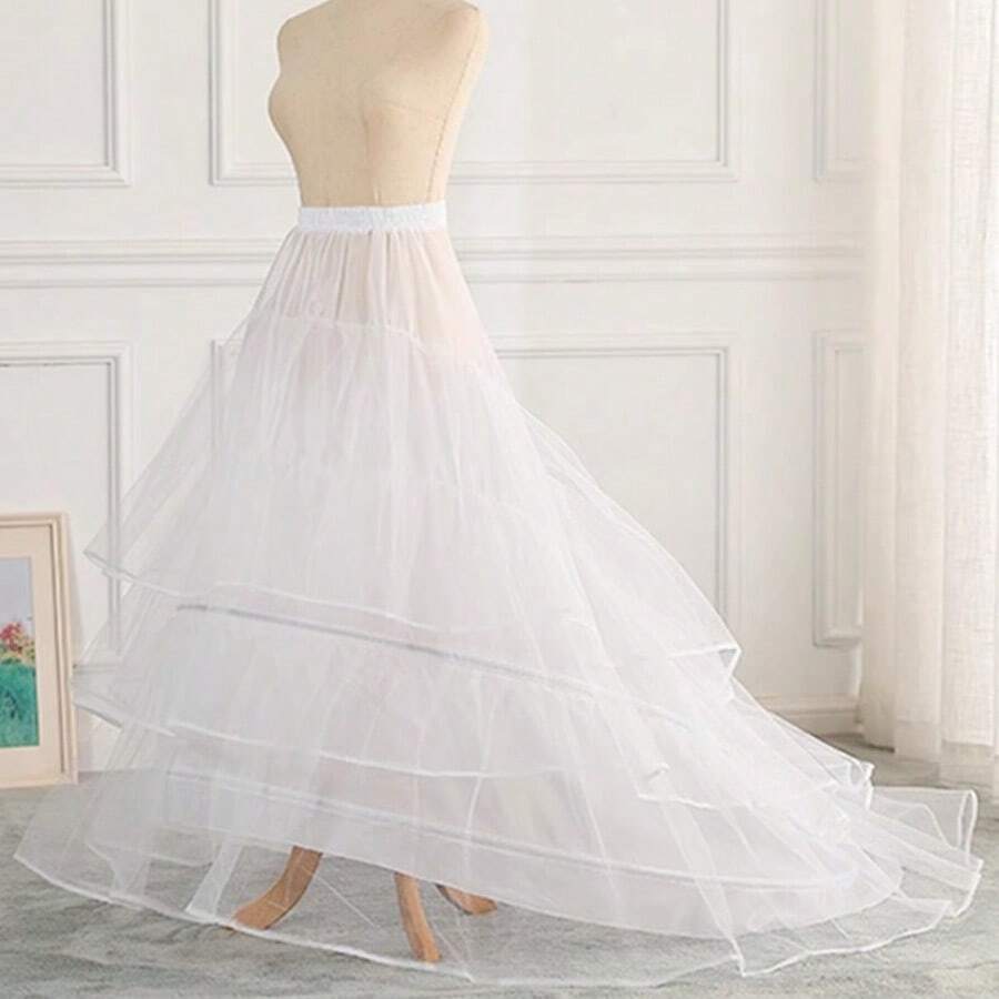 تنورة داخلية بيضاء للنساء، تنورة زفاف للعروس، تنورة داخلية كرينولين مزودة بحلقتين من الصلب وطبقتين من التول، مناسبة للزفاف والحفلات والمناسبات - أبيض - مشاهدة 1