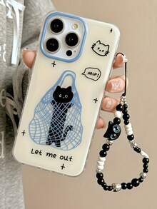 1个可爱有趣的黑猫包包 + 蓝眼睛猫咪串珠挂绳，兼容 17 Pro Max、17 Pro Air、16、15、14、13、12、11 Pro Max Plus，防指纹，完美的生日礼物 - 白色 - 查看 2