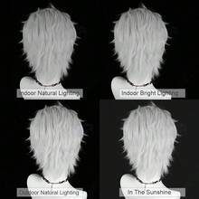 Short Silver White Straight Fluffy Men Wigs Middle Part Anime Game Cosplay Wigs Heat Resistant For Daily Party - Silver - View 6