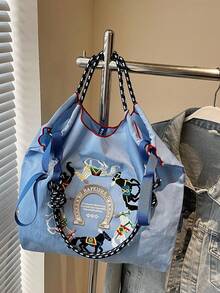 女士手提包，大容量防水帆布刺绣托特包，个性化图案便携式单肩托特包