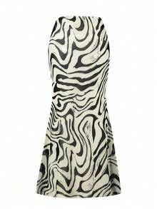 女士性感优雅露背系带镂空串珠斑马纹泳衣套装，含罩裙，适合度假和海滩 - 彩色 - 查看 8