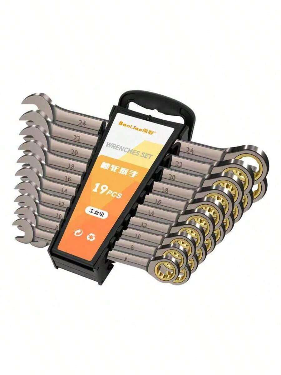 12pcs Metric Ratchet Wrench Set, 8-19mm Ratchet Combination Wrench With Organizer, 72 Teeth Chrome Vanadium Steel