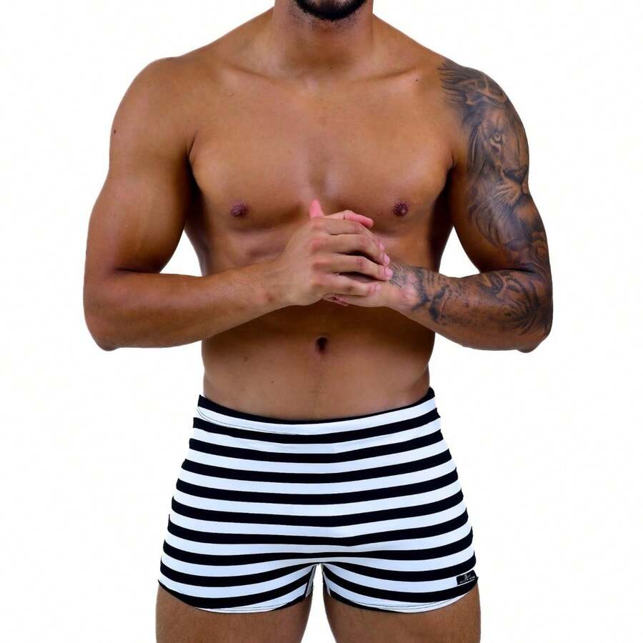 SUNGA ADULTO BOXER LISTRA PRETO COM BRANCO - Preto e Branco - Visão 1