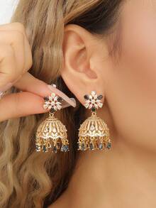 一对奢华锆石花朵耳环，镂空花卉图案耳坠，宝莱坞风格，适合女孩和女士日常佩戴，也适合节日、婚礼和派对等场合/珠宝礼品 - 時尚 - 查看 4