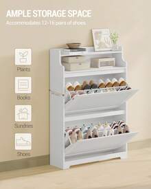 HaluPeit Scarpiera Salvaspazio Slim, Scarpiera Ingresso da Portascarpe, 2 Ante, per 16 Paia di Scarpe, Ripiani Regolabili, 24 x 80 x 117,5 cm, per Ingresso, Soggiorno, Bianco - Bianco - Visualizzare 5