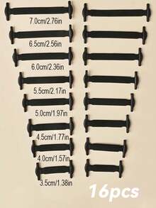 16pcs Lazy Shoe Lace Buckle No Tie Elastic No Tie Peplum Elastic Sneaker Laces - Black - View 5