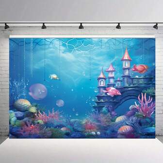 1pc Summer Mermaid Scale Photography Backdrop, Underwater Princess Girl Birthday Party Ocean Theme, Gift, Photo Booth Studio Decor, Cake Table Banner, Banner Decor