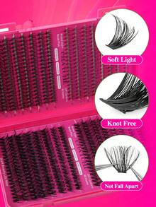 640/200pcs Cluster False Eyelashes Set, High Density 10D-100D, 10-16mm Mixed DIY Lash Clusters, Super Dense, Natural Look, Ultra Soft, Reusable, Suitable For Daily Life, Travel, Wedding, Date, Party, Music Festival And Christmas - Rose Red - View 11