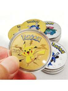 pokemon 1/4枚宝可梦纪念镀金币，双面高浮雕宝可梦卡通收藏币，镀金新奇币，决策币，指示币，送给朋友或爱人的最佳节日礼物（硬币厚度2.5毫米）