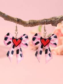 1 Pair Acrylic Heart, Leopard Print And Red Lip Pattern Earrings, Sweet Style, Suitable For Women To Wear At Parties, Also Can Be Used As Holiday Gifts - Multicolor a - View 3