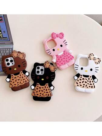  Sanrio Brand 3D Silicone Waterproof Shockproof Cute Leopard Bow Hello Kitty Phone Case, Compatible With IPhone 17 Series, 11/12/12 Pro, 13/14/15, 13 Pro/14 Pro/15 Pro, 12 Pro Max/13 Pro Max/14 Pro Max/15 Pro Max, 16, 16 Pro, 16 Pro Max, 17, 17 Pro, 17 Pro Max