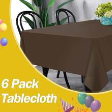 Brown 6 Pack Plastic Table Cloth 54\ X 108\, Disposable Tablecloths Rectangle Table Cover, Plastic Tablecloths For Parties,Rectangle,Brown - 棕色 - 查看 6