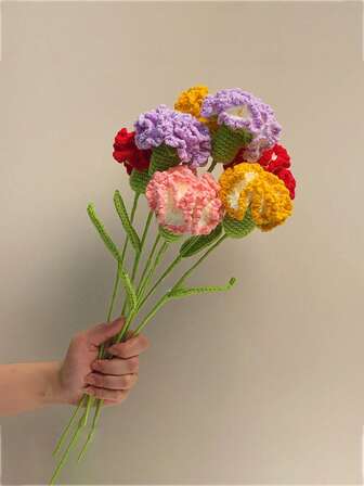 1pc/3pcs/5pcs Creative Handmade Bouquet Of Carnations. Finished Handmade Hooked Flower Hanger. Knitted With Hooked Needle And Wool. Gift For Your Best Friend Or Mother.