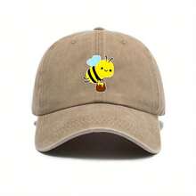 Print Adjustable Baseball Cap, Cute & Honeycomb Design (Pink/Beige/Blue/) - Lightweight Hat Casual, Outdoor, Beekeeping - Washable Non-Stretch Fit - Khaki - View 3