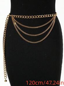 1pc Plus Size & Length Women's Gold Waist Chain - Multi-Layer Thick Metal Accessory, Suitable For Casual, Beach, And Evening Wear - Gold - View 13
