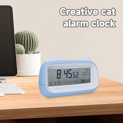 1 adet LED Kedi Şeffaf Sessiz Akıllı Dijital Alarm Saati, Gerçek Zamanlı/Geri Sayım, Saat, Yıl, Ay, Tarih, Hafta, Alarm, Sıcaklık, Sürekli Takvim ve Öğleden Sonra Fonksiyonu; Dekoratif Masa Saati, Net Zaman Göstergeli Modern Masa Aksesuarı, Pille Çalışır (AAA), Piller Dahil Değildir