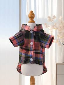 1件可爱时尚宠物狗休闲套装，撞色格子/彩色条纹/简约设计短袖格子衬衫，适合泰迪犬/贵宾犬等小型犬，春/夏/秋季皆宜。 - 彩色 - 查看 12