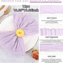 6/12/18/24/30pcs Set Sage Green Cheesecloth Napkins, Multi-Color Options Cheesecloth Napkins, Bali Cheesecloth Napkins, Rustic Boho Lavender Napkins, Suitable For Family Dinner, Restaurant, Wedding, Party, Dining Table Decor - Multicolor - View 52