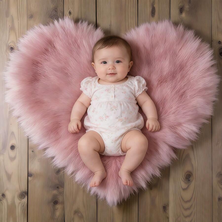新生儿摄影垫，粉色心形垫，婴儿摄影背景道具 - 粉色 - 查看 1