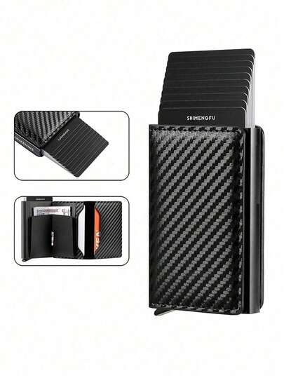 Billetera de hombre, portador de tarjeta de identificación y tarjeta de crédito, billetera delgada de cuero con bloqueo RFID de marca de lujo para hombre, estuche para tarjetas y llavero, portador de tarjetas de lujo, portador de tarjetas minimalista de múltiples ranuras, billetera corta multifuncional de negocios, compacta y portátil, previene la pérdida y protege la privacidad