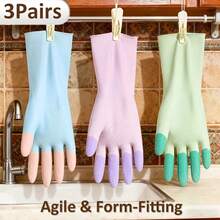 1/3 Pair Multi-Purpose Household Cleaning Gloves, Non-Slip High Elasticity, Latex Material, Suitable For Kitchen, Bathroom, Outdoor, Car Cleaning - Washable, Practical Gloves, Flexible Latex Gloves [Packaging Pattern Is Random] - Multicolor - View 11