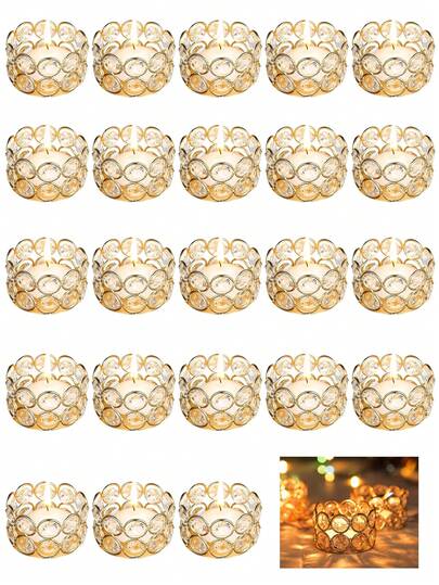 12pcs Crystal Expressing Candle Holders, Elegant Candle Boxes Decorated With Gold, Center Decoration Boxes For Weddings, Homes, Parties (Candles Not Included)