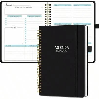 Agenda Semanal Sin Fecha para Mujer, Espaol Cuaderno Agenda Semanal de Trabajo, Cuaderno de Espiral A5, Sin Fecha, 21, 5x15, 5cm, para Mujer, para Planificacin Diaria - Rosa
