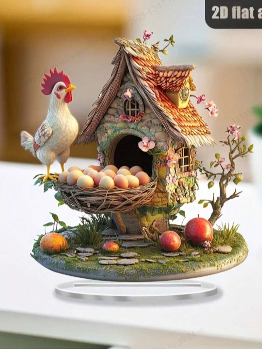 Targa in acrilico con gallo in stile bohémien - con supporto, decorazione rustica per casa e ufficio, perfetta per feste e vacanze - Multicolore - Visualizzare 1