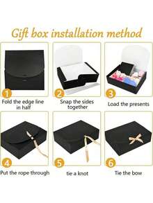 10 piezas Cajas de regalo negras con tapas y cintas, cajas de embalaje cuadradas con cinta, adecuadas para cajas de invitación de damas de honor, cajas de regalo de boda, cajas de regalo de cumpleaños, cajas de baby shower, regalos del Día de San Valentín, etc. - Negro - Ver 8