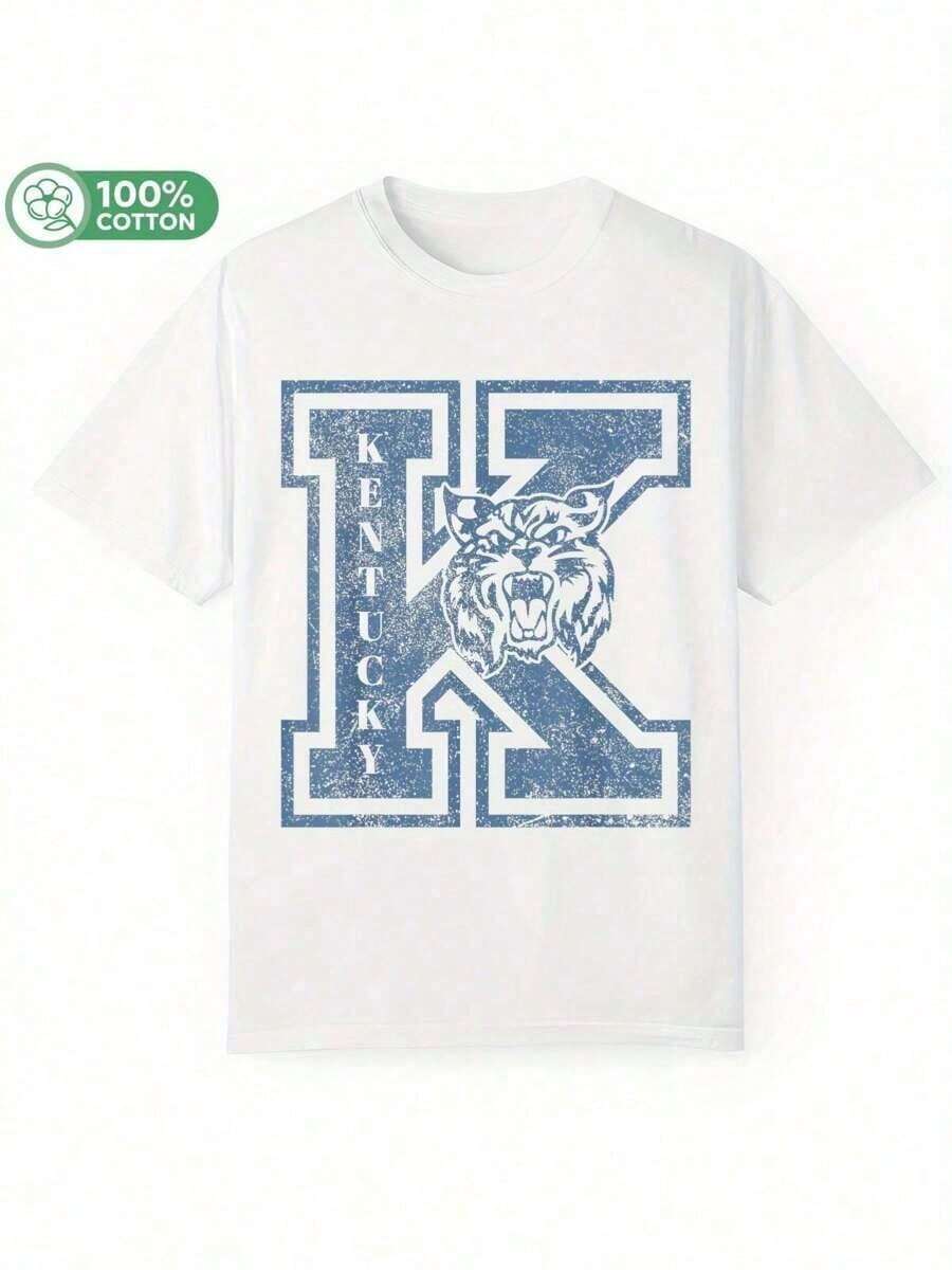 Men's 100% Pure Cotton White T - Shirt With Kentucky Wildcat Graphic And Round Neck Design, Casual Style, Suitable For Everyday Wear And Activities. This Short - Sleeve Men's T - Shirt Features Vivid Direct - To - Garment Printed Graphics, And Is A Great Choice For Men's Vacation Or As A Men Gift. It's A Versatile Piece That Can Be Worn In All Seasons. Comes In A Classic White Color And Is Made Of High - Quality Cotton For Comfort. Also Fits The Streetwear Style. Men's Casual T - Shirt, Graphic Tees Men, Funny Tshirts, Tops. Graphic Tees - 白色 - 查看 1