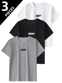 3pcs/Set Teen Boys' Sports Short Sleeve T-Shirts, Lightweight Outdoor Running, Basketball, Football Tops For Summer - Multicolor - View 1