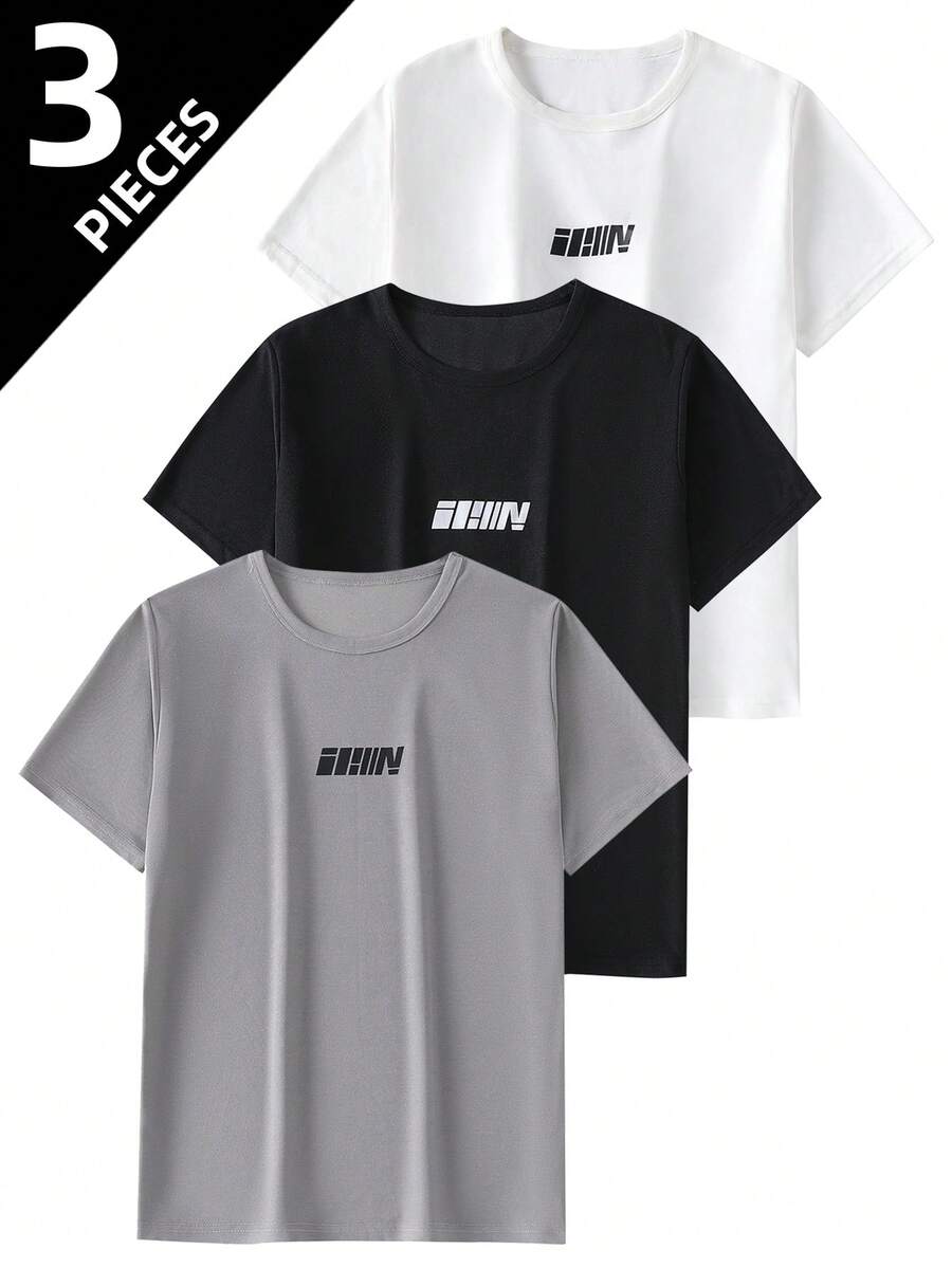 3pcs/Set Teen Boys' Sports Short Sleeve T-Shirts, Lightweight Outdoor Running, Basketball, Football Tops For Summer - Multicolor - View 1