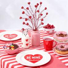 Romantic Valentine'S Day Heart-Shaped Branch Decorations - Plastic Artificial Cherry Blossom & Heart Ornaments With White Vase, Red Bow Tie - Ideal For Wedding Centerpieces & Tabletop Displays, Valentines Decorations - Red - View 5