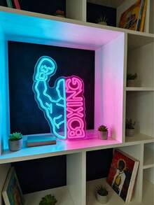 1 pieza Luz de neón LED con figura de boxeador y diseño de letras, panel trasero de acrílico, luz de decoración de pared alimentada por USB - luz policromática - Ver 5