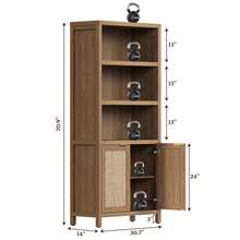 SICOTAS Bookcase 71" Tall Bookshelf 5 Tier Rattan Boho Bookcase With Doors Storage Large Book Case Shelf Farmhouse Bookshelves Library Book Shelves For Living Room Bedroom Home Office Kitchen - Gỗ sồi Caramel - Xem 6