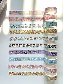 Sanrio 10Rolls/Box HelloKittys Stickers Cartoon My Melody Kuromi Cinnamoroll Handbook Kawaii Pompompurin Pochacco Hand Account DIY Sticker Back To School School Supplies(Some Parts May Be Random) - Multicolor - View 3